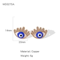 Elegant gold plated evil eye stud earrings with blue enamel and sparkling zircon stones - Evil Eye Style (NYH-WD3275A)