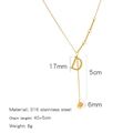 Collier en Y doré en acier inoxydable avec pendentif lettre D et breloque carrée - Style Alphabet D (HN0152GD)