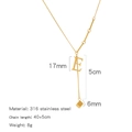 Golden 316 stainless steel Y-shaped necklace with letter E pendant and small cube - Alphabet E Style (HN0152GE)