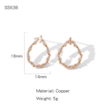 Elegante vergulde koperen druppeloorbellen met zirkoniasteentjes, maat 18mm x 14mm - Waterdruppel Rechthoekige Strass (NYH-SS63B)