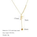 Gold 316 stainless steel Y-necklace featuring letter F and square charms 40+5cm - Alphabet F Style (HN0152GF)