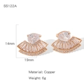 Élégantes boucles d'oreilles éventail en or rose avec incrustation de zircone - Strass Baguette en Forme d'Éventail (NYH-SS122A)