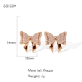 Élégantes boucles d'oreilles papillon en or rose serties de zircons sur cuivre - Style de Nœud Exquis (NYH-SS105A)