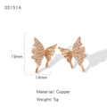 Boucles d'oreilles papillon en or rose avec zircons blancs sur monture en cuivre - Style Papillon Pavé (NYH-SS151A)