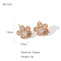 Boucles d'oreilles fleur dorées avec cristaux au design géométrique de 13mm élégant - Strass en Forme de Fleur (NYH-SS142A)