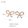 Élégantes boucles d'oreilles papillon en cuivre or rose avec incrustation de zircon - Style de Nœud Creux (NYH-SY108B)