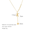 Gold stainless steel Y-necklace with letter K and square charm, 40+5cm length - Alphabet K Style (HN0152GK)