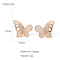 Boucles d'oreilles papillon dorées roses avec des zircons et des ailes ajourées - Style Papillon Coquille Creuse (NYH-WD3316A)
