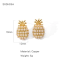 Exquisite gold butterfly pineapple stud earrings with micro-set white pearls and copper base - Pearl Pave Pineapple Stud Earrings (NYH-SXSH09A)