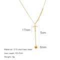 Golden 316 stainless steel T-letter necklace with tassel pendant and small square charm - Alphabet T Style (HN0152GT)