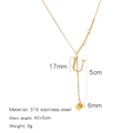 Minimalist gold 316L stainless steel necklace featuring a letter U and square pendant - Alphabet U Style (HN0152GU)