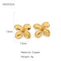 Exquisite gold floral stud earrings in copper with four-petal design and textured center - Four-petal Flower Style (WD3532A)