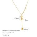 Golden stainless steel Y-necklace with X pendant and cube drop charm, 316 steel material - Alphabet X Style (HN0152GX)