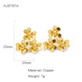 Golden brass three-petal flower stud earrings with polished finish and 20mm size - High Polish Three-petal Flower (XJST87A)