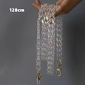 Iridescent acrylic handbag chain with gold lobster clasps held by a wooden hand model - Iridescent Transparent / 120cm