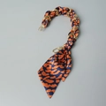 Detail of silk scarf intertwined with gold metal chain for handbag replacement strap - Orange Blue Abstract Pattern / 30cm