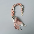 Close-up of golden chain strap woven with floral silk scarf for handbags - Standard Size / Pink Foundation Green Leaf Print (2)