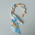 Detail of gold metal chain woven with floral silk scarf for handbags with lobster clasp - Standard Size / Light Blue Abstract Pattern (1)