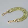 Close-up of light green acrylic fishbone chain with golden lobster clasps for bags - 28cm / Transparent Green