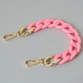 Detail of pink acrylic resin chain links with durable golden lobster clasps - 28cm / Pink