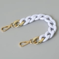 Close-up of white acrylic resin chain strap with premium gold metal swivel hooks - 28cm / White