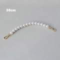 Detail view of 30cm white pearl purse chain strap with golden metal lobster clasps - Gold Clasp-30CM