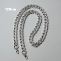 Detailed macro view of 120cm silver electroplated metal chain strap with lobster clasps - Fishbone Silver 120CM