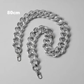 Detailed view of an 80cm silver-plated thick chain strap with metal lobster clasps - Geometric Square Silver 80CM