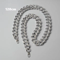 Polished silver metal curb chain strap with lobster clasps, 120cm length for handbags - Geometric Square Silver 120CM
