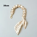 30cm Taschenkette aus goldenen Ringen mit beige-schwarz gepunktetem Seidenschal - Goldkette Geflochtener Stil / 30cm / Beige Schwarz Punktmuster Stil (2)