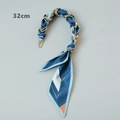 Close-up of 32cm silk scarf woven handbag chain with gold rings and spring clips - Blue Geometric Style
