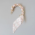 Detail of a gold chain handbag strap wrapped with pink floral print silk scarf - Pink Flower Style