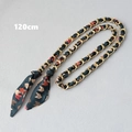 Detailed 120cm golden metal chain interwoven with a tricolor silk scarf for handbags - Black Brown Orange Geometric Style (5)
