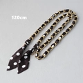 Detail of 120cm gold chain interwoven with black and white polka dot silk scarf strap - Black White Polka Dot Style (6)
