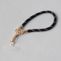 Détail de la lanière de téléphone tressée noir et or avec anneau en métal et connecteur - Tressé Noir et Or (Style 7)
