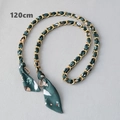 Detail view of 120cm gold chain strap interwoven with green floral silk ribbon and clasps - Green Floral Botanical (6)