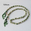 Detail view of 120cm gold chain interwoven with dark green polka dot silk ribbon strap - Dark Green White Polka Dot (7)