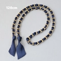Detailed 120cm golden metal chain strap interwoven with deep blue silk fabric and ribbon - 120cm / Dark Blue