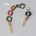 Detail of 43cm chunky resin chain strap with multi-color geometric links and gold clasps - Tortoiseshell Green Red & Black Color-Block Style (Style-6)