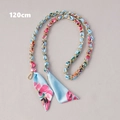 Detailed 120cm light blue floral silk scarf chain strap with golden lobster clasps - Light Blue Pink Floral Style (款式1)