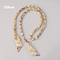 Detail view of 120cm leopard print silk scarf woven with golden metal chain strap - Beige Yellow Geometric Style (款式2)