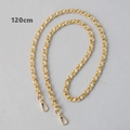 Detail of 120cm light gold metal chain interwoven with cream leather and lobster clasps - Gold