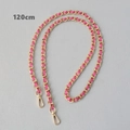 Detail of 120cm gold metal chain interwoven with rose pink leather and lobster clasps - Rose Red