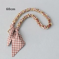 60cm golden chain strap intertwined with checkered silk ribbon and bow for handbags - Brown White Checkerboard (Gold Chain)