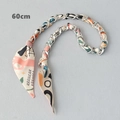 Detail of 60cm silk scarf chain strap for handbags featuring silver metal weaving - Abstract Geometric Print (Silver Chain)