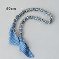 Detail view of 60cm gold chain strap with blue polka dot silk scarf and metal clasps - Blue White Polka Dot Style (6) / Gold
