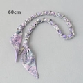 Close-up of a 60cm silver chain strap interwoven with purple floral silk scarf detail - Purple Floral (Silver Chain)