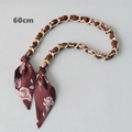 Close-up of 60cm gold chain strap woven with burgundy floral silk scarf for handbags - Style 2-Gold (Wine Red Pink Floral)