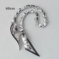 60cm silk scarf chain strap with metal swivel clasps and printed lettering detail - Black White Letter Floral (Silver Chain)