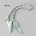 Close-up of 60cm silver metal chain woven with floral light blue silk scarf strap - Light Blue Floral (Silver Chain)